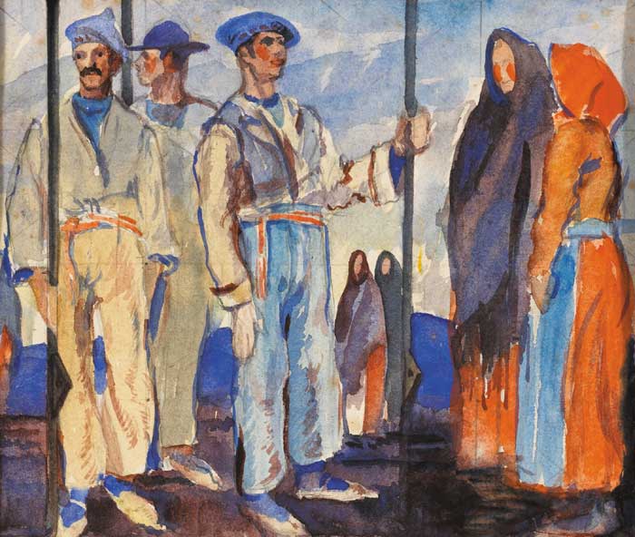 WESTERN PEASANTS (SKETCH FOR DECORATION), 1932 by Maurice MacGonigal PRHA HRA HRSA (1900-1979) at Whyte's Auctions
