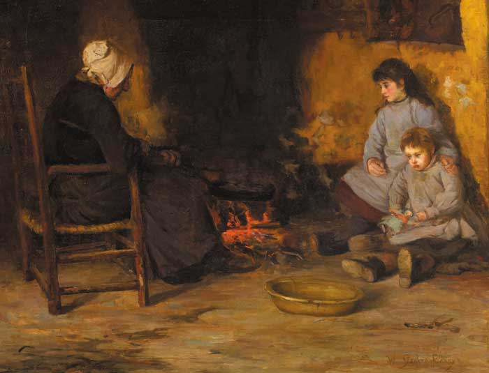 AN OLD WOMAN AND CHILDREN IN A COTTAGE INTERIOR by William Gerard Barry (1864-1941) (1864-1941) at Whyte's Auctions