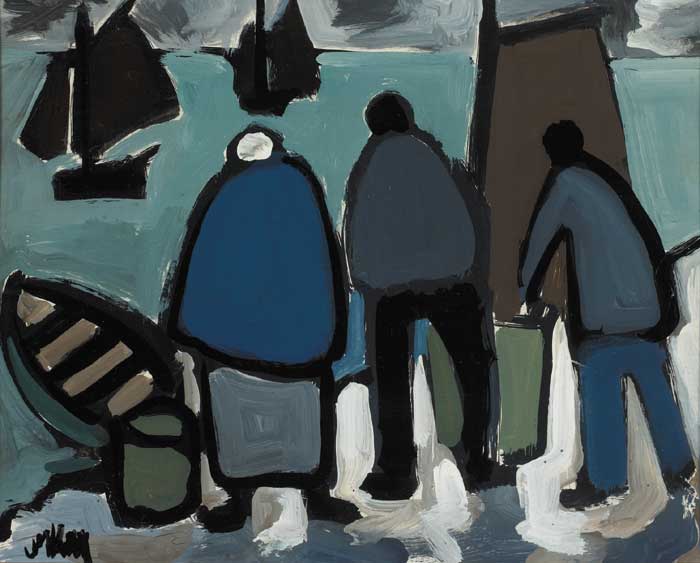 FISHERFOLK AT A HARBOUR by Markey Robinson (1918-1999) at Whyte's Auctions