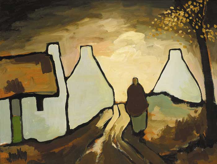 SHAWLIE ON A PATH THROUGH VILLAGE IN AUTUMN by Markey Robinson (1918-1999) at Whyte's Auctions