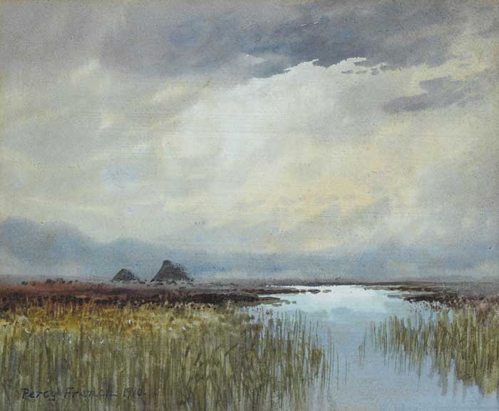 BOG LANDSCAPE WITH TURF STACKS, 1910 by William Percy French (1854-1920) at Whyte's Auctions