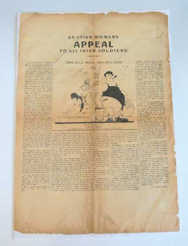 1917-18. AN IRISHWOMAN’S APPEAL TO ALL IRISH SOLDIERS – PRO GERMAN ANTI BRITISH BROADSHEET POSTER at Whyte's Auctions