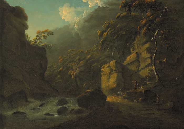 TRAVELLERS IN A RIVER GORGE by Thomas Walmsley (1763-1806) (1763-1806) at Whyte's Auctions