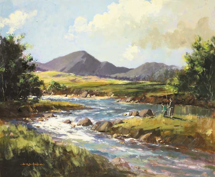 ON THE OWENMORE RIVER, NEAR LEENANE, CONNEMARA by George K. Gillespie RUA (1924-1995) RUA (1924-1995) at Whyte's Auctions