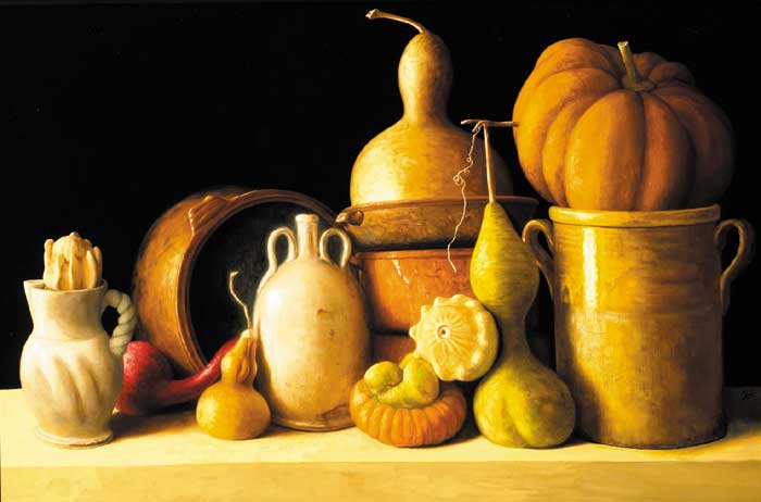 STILL LIFE WITH EARTHENWARE AND GOURDS by Stuart Morle (b.1960) (b.1960) at Whyte's Auctions
