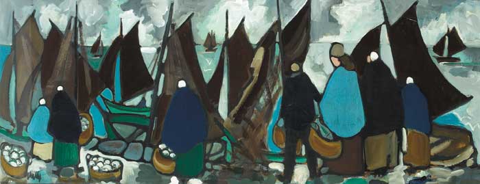 FISHERFOLK LOADING BOATS by Markey Robinson (1918-1999) (1918-1999) at Whyte's Auctions