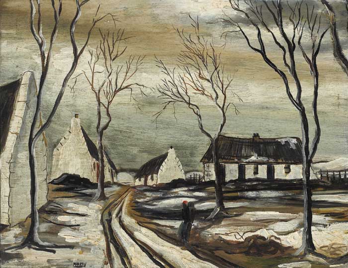 VILLAGE IN WINTER, circa 1950s by Markey Robinson (1918-1999) at Whyte's Auctions