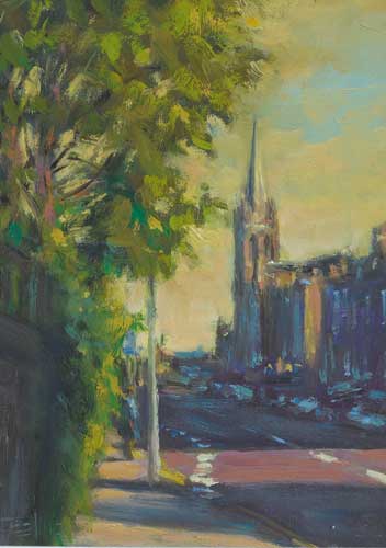 STREET SCENE WITH CHURCH by Norman Teeling (b.1944) at Whyte's Auctions