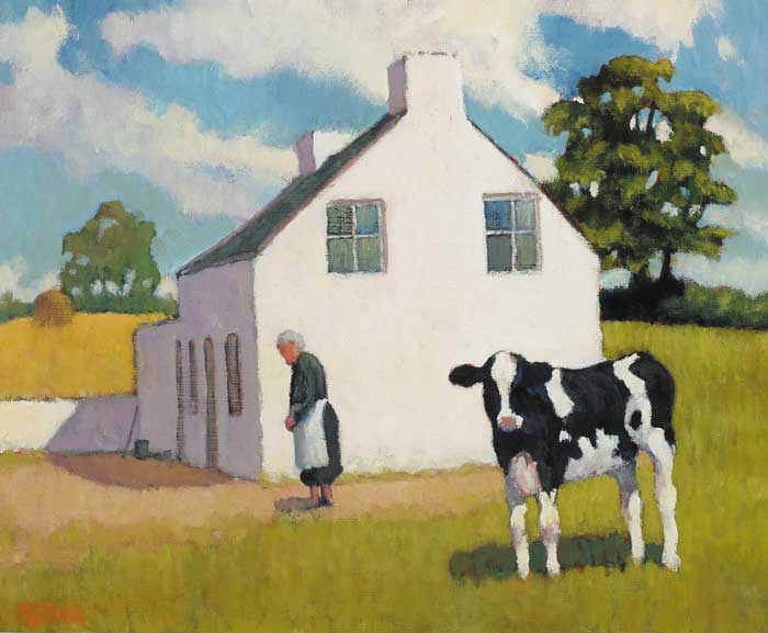 CALF AT A COTTAGE, KATESBRIDGE, COUNTY DOWN by Norman Smyth RUA (b.1933) at Whyte's Auctions