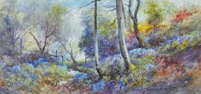 WOODLAND PATH WITH BLUEBELLS IN FLOWER, 1907 by Charles Edmund Rowbotham (1856-1921) at Whyte's Auctions