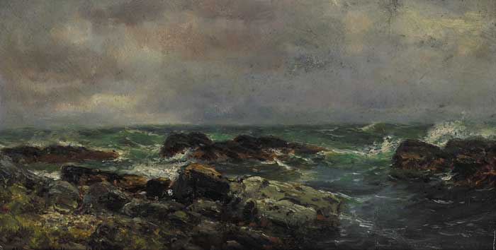 STORMY SEASCAPE WITH ROCKS by Alexander Williams RHA (1846-1930) at Whyte's Auctions