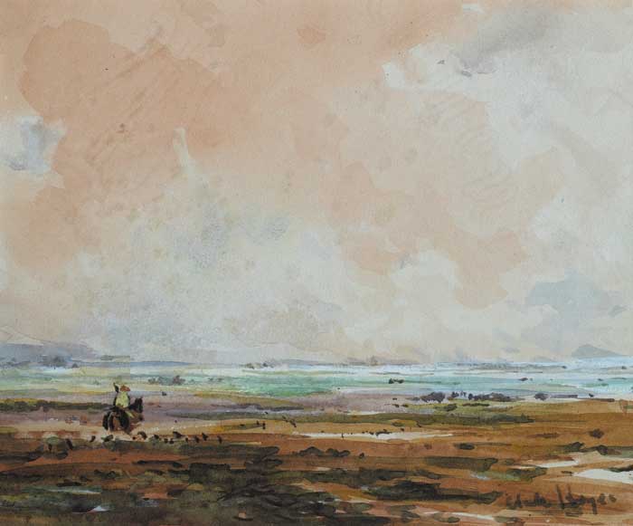 BEACH AT LOW TIDE - CHRISTMAS CARD SENT TO J.R. HALL, DECEMBER 1912 by Claude Hayes RI ROI (1852-1922) RI ROI (1852-1922) at Whyte's Auctions