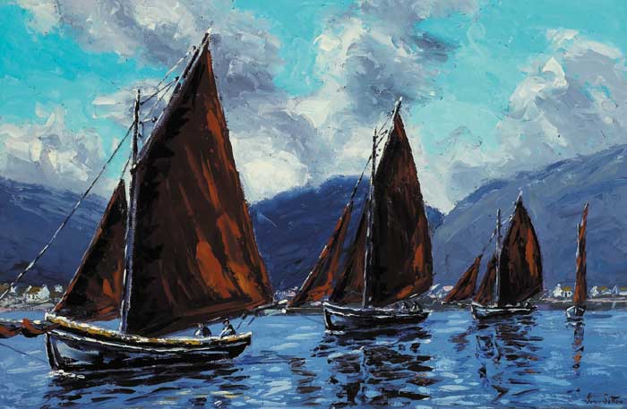 GALWAY HOOKERS IN KILLARY HARBOUR, COUNTY GALWAY by Ivan Sutton (b.1944) at Whyte's Auctions