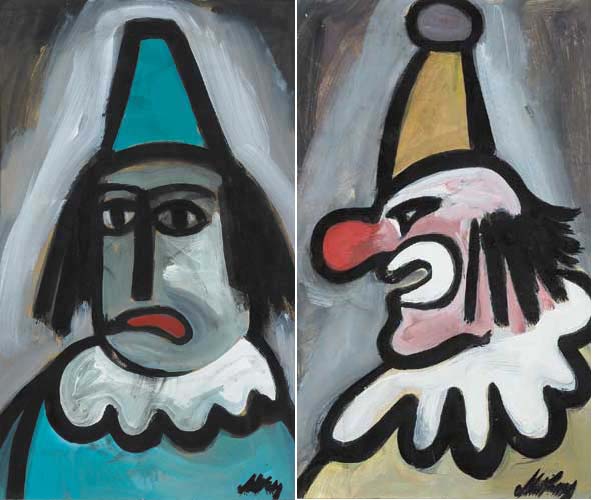CLOWNS (A PAIR) by Markey Robinson (1918-1999) at Whyte's Auctions