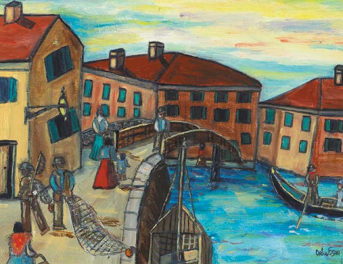 FISHERMEN AT THE ISLAND OF GLUDECCA, VENICE by Orla Egan  at Whyte's Auctions