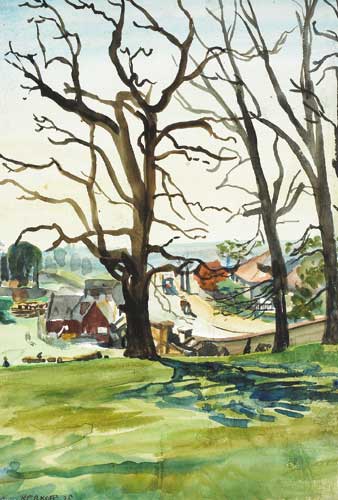 STEAM TRAM TERMINUS, BLESSINGTON, COUNTY WICKLOW, 1928 by Harry Kernoff RHA (1900-1974) at Whyte's Auctions