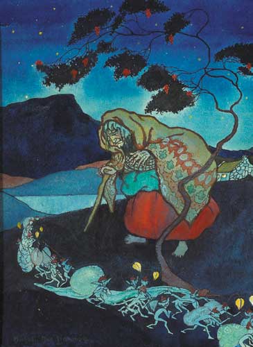 AN OLD WOMAN BEHOLDS A FAIRY PARADE AT NIGHT by M�che�l MacL�amm�ir (1899-1978) at Whyte's Auctions