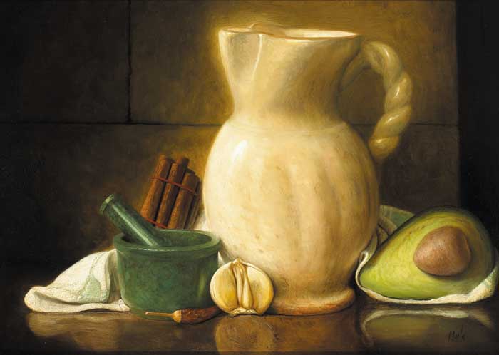 STILL LIFE WITH EARTHENWARE AND AVOCADO by Stuart Morle sold for �1,500 at Whyte's Auctions