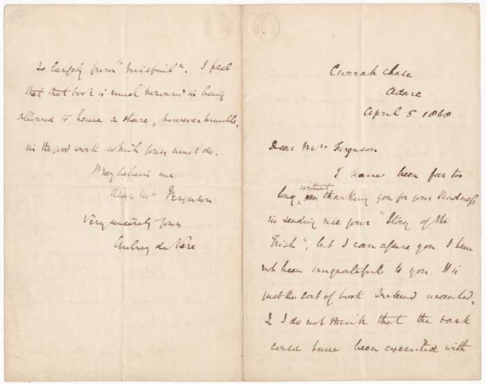 COLLECTION OF LETTERS TO SIR SAMUEL AND LADY FERGUSON, 1867-92 at Whyte's Auctions