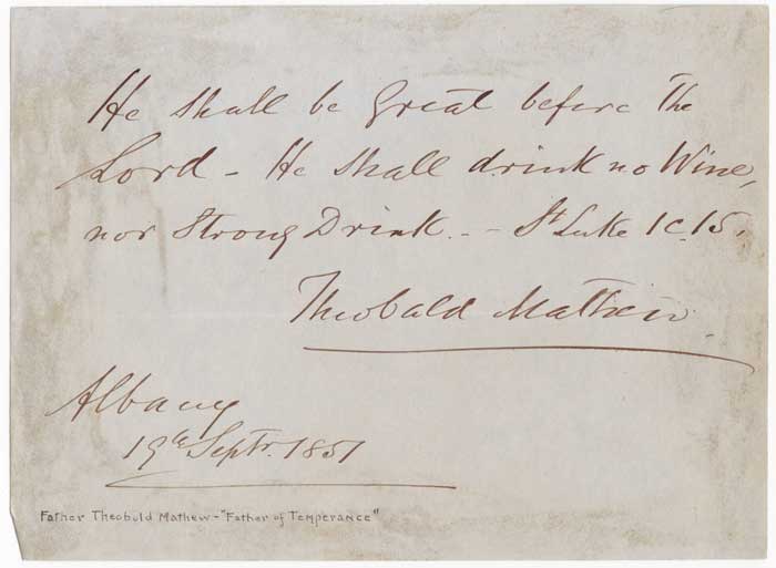RELIGIOUS AND TEMPERANCE INTEREST, COLLECTION OF AUTOGRAPH LETTERS AND EPHEMERA, 1800-1880s by Cardinal John Henry Newman (1801-90), Fr Mathew & others at Whyte's Auctions