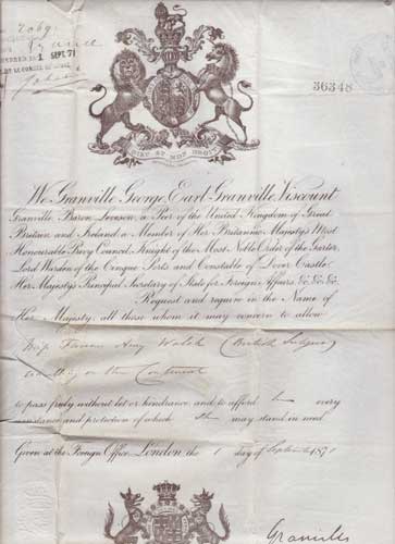 1851-1871 EARLY PASSPORTS FOR MEMBERS OF THE WALSH FAMILY at Whyte's Auctions