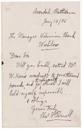 1886 (January 13) AUTOGRAPH LETTER by Charles Stewart Parnell (1846-1891) at Whyte's Auctions