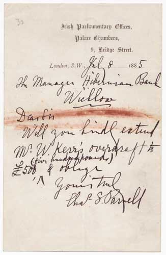 1885 (July 8) AUTOGRAPH LETTER by Charles Stewart Parnell (1846-1891) at Whyte's Auctions