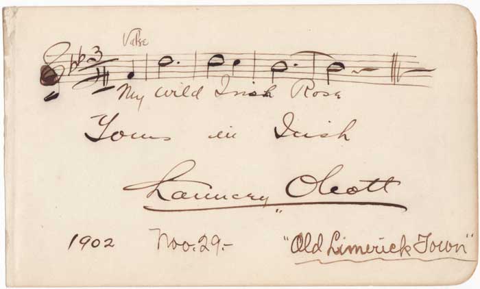 MY WILD IRISH ROSE - AUTOGRAPHED LINE FROM OLCOTT'S BALLAD OF THE SAME TITLE, 1902 (Nov. 29) at Whyte's Auctions