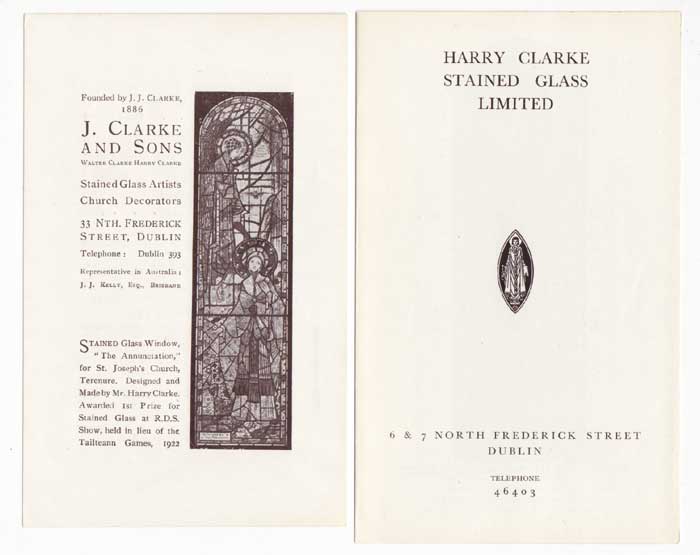 ADVERTISING INSERTS FOR J. CLARKE AND SONS and HARRY CLARKE STUDIOS (SET OF NINE) by Harry Clarke sold for 400 at Whyte's Auctions