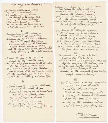 THE CRY OF THE CURLEWS - AUTOGRAPH MANUSCRIPT POEM at Whyte's Auctions