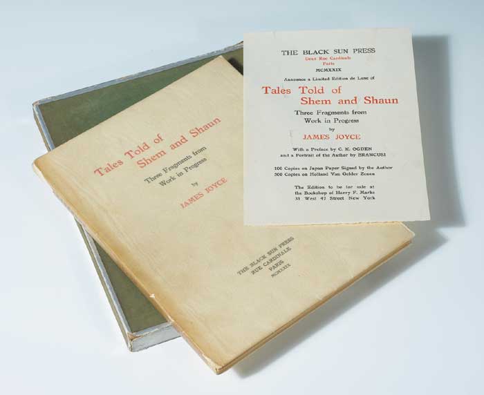 TALES TOLD OF SHEM AND SHAUN: Three Fragments from Work in Progress - signed copy by James Joyce sold for �4,600 at Whyte's Auctions