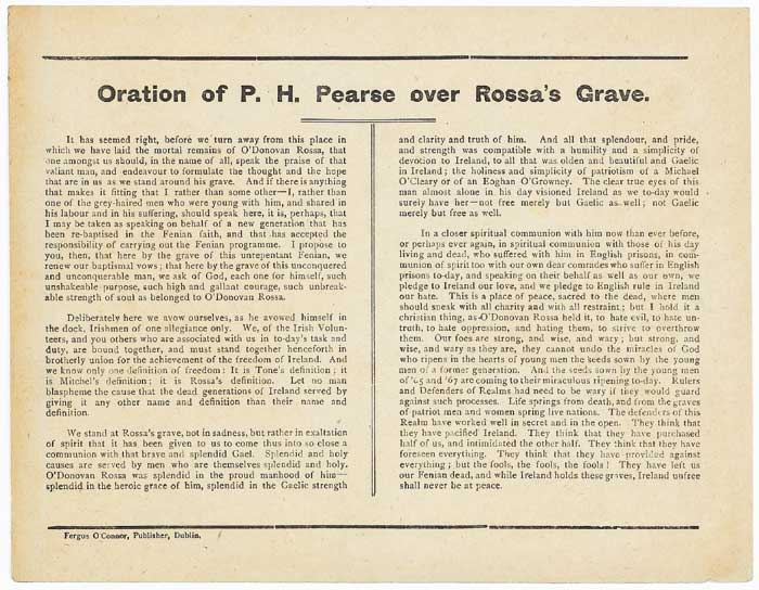 1915 ORATION OF P.H. PEARSE OVER ROSSA'S GRAVE, 1915 by Padraig Pearse sold for �1,050 at Whyte's Auctions