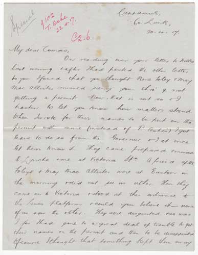 1917 LETTERS TO THOMAS ASHE IN LEWES JAIL by Thomas Ashe (1885-1917) at Whyte's Auctions