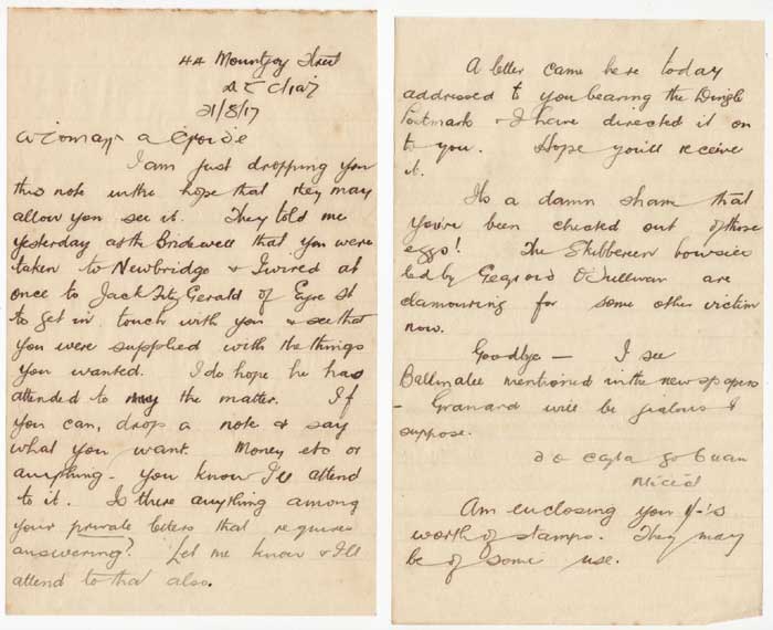 1917 (21 August) MICHAEL COLLINS LETTER TO THOMAS ASHE, Military Detention Barracks, Curragh by Michael Collins (1890-1922) (1890-1922) at Whyte's Auctions