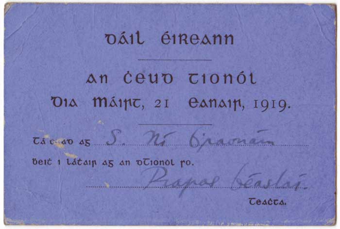 1919 Dáil ÉIREANN FIRST MEETING ADMISSION TICKET at Whyte's Auctions