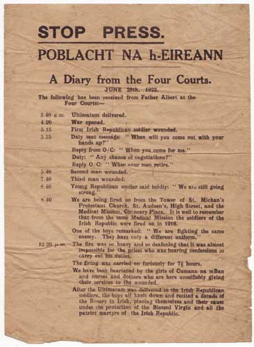 1922 (June 28) STOP PRESS. POBLACHT NA HÉIREANN. A diary from the Four Courts at Whyte's Auctions
