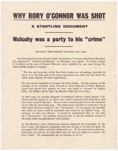 1922. Civil War Poster bill: "WHEN RORY O'CONNOR WAS SHOT - A STARTLING DOCUMENT" at Whyte's Auctions