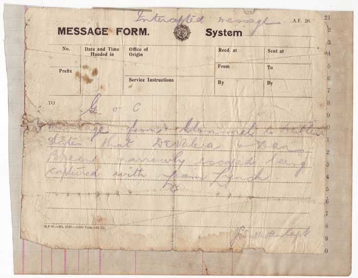 1922 IRISH ARMY MESSAGE TO GENERAL OFFICER COMMANDING RE DE VALERA AND DAN BREEN ESCAPING CAPTURE at Whyte's Auctions