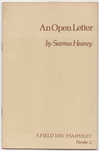 AN OPEN LETTER: A Field Day Pamphlet Number 2 - signed copy by Seamus Heaney  at Whyte's Auctions