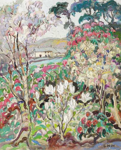 A GARDEN IN SPRING, WITH RIVER AND HOUSE BEYOND by Letitia Marion Hamilton RHA (1878-1964) at Whyte's Auctions