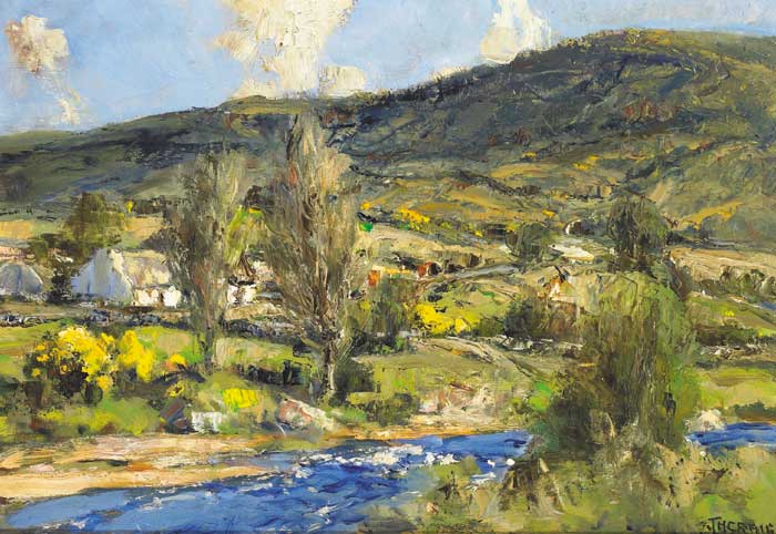 THE RIVER DUN WITH GORSE IN FLOWER AND COTTAGES BEYOND by James Humbert Craig sold for 8,000 at Whyte's Auctions