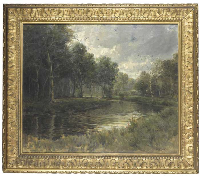 A WOODED RIVER WITH A GROUP OF FIGURES ON THE FAR BANK, circa 1916-20 by James Humbert Craig RHA RUA (1877-1944) at Whyte's Auctions