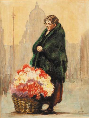 MAGGIE HILL (FLOWER SELLER OUTSIDE CITY HALL, BELFAST) by William Conor OBE RHA RUA ROI (1881-1968) at Whyte's Auctions