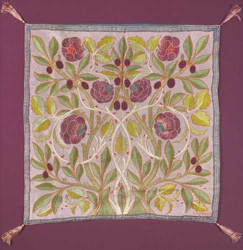 PEONIES AND PLUMS; AN EMBROIDERED CUSHION SQUARE by Susan Mary ('Lily') Yeats sold for 5,200 at Whyte's Auctions