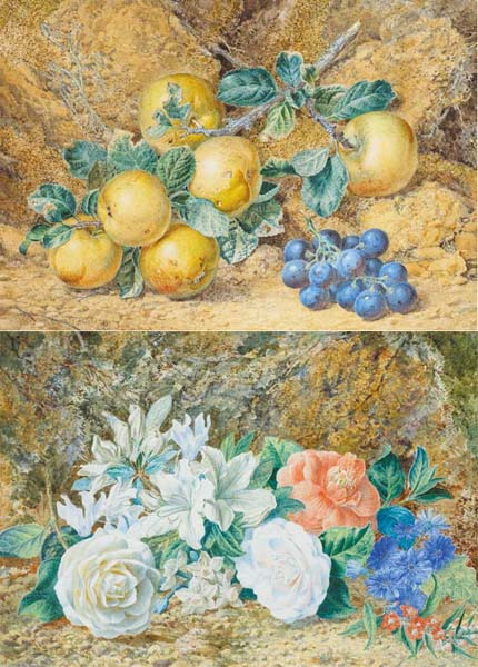 STILL LIFE WITH ROSE AND LILY, 1876 and APPLES AND ORANGES, 1879 (A PAIR) by Thomas Frederick Collier sold for �1,500 at Whyte's Auctions