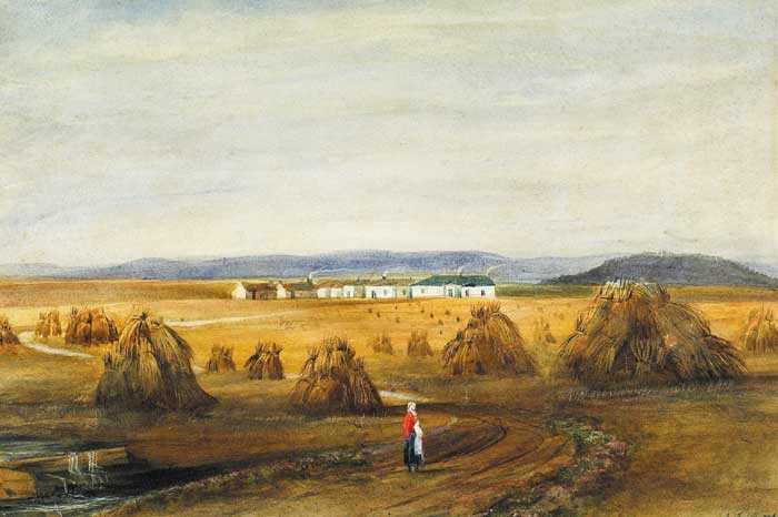 CORN STOOKS, FIGURES IN A LANDSCAPE by Andrew Nicholl sold for 1,500 at Whyte's Auctions