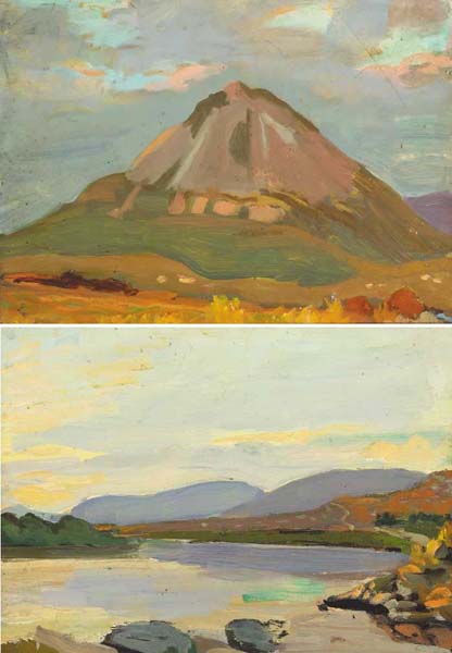 MOUNT ERRIGAL, COUNTY DONEGAL and VIEW OF A BAY AND HILLS ( A PAIR) by Sen O'Sullivan sold for 4,000 at Whyte's Auctions