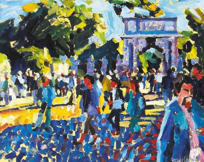 ST STEPHEN'S GREEN, DUBIN, WITH VIEW OF FUSILIER'S ARCH, 1988 by Stephen Cullen (b.1959) at Whyte's Auctions
