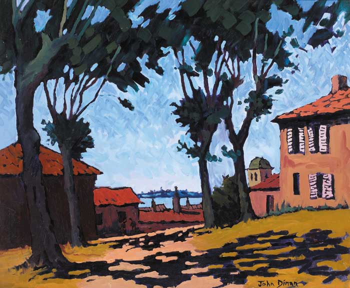 A SHADY PATH IN A CONTINENTAL SEASIDE TOWN by John Dinan (b.1947) at Whyte's Auctions