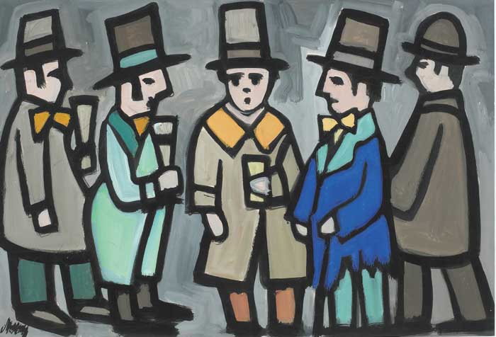 FIVE GENTLEMEN IN HATS by Markey Robinson (1918-1999) at Whyte's Auctions